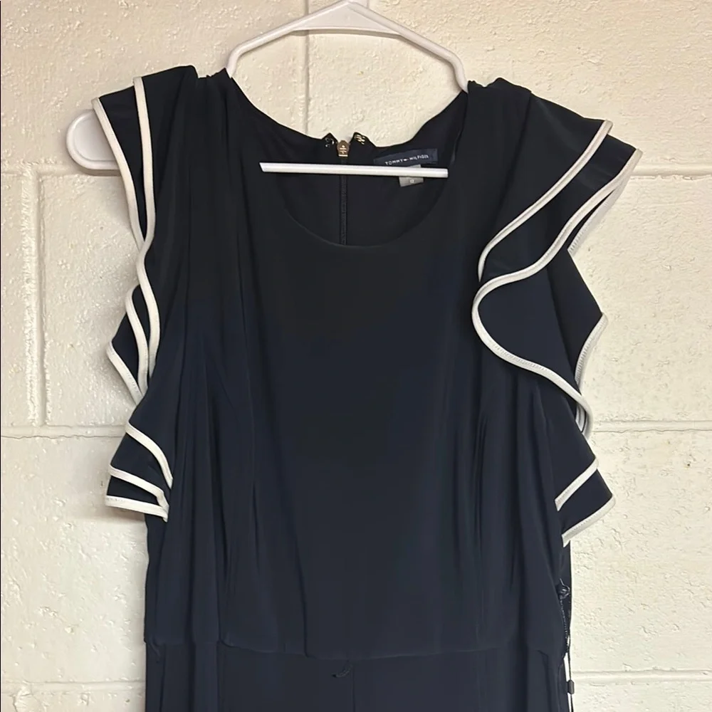 Tommy Hilfiger Blue and White Ruffled Sleeve Romper - Picture 1 of 11